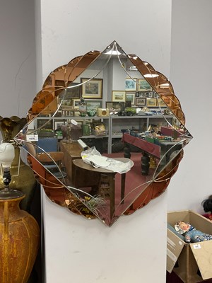 Lot 1538 - Art Deco Square Wall Mirror with Pink Tinted...