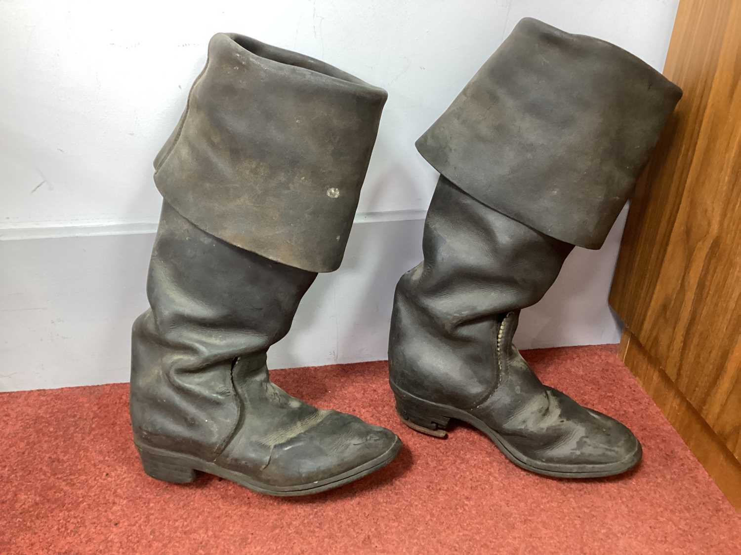Lot 437 - XVII Century Bucket Top Boots, black leather,...