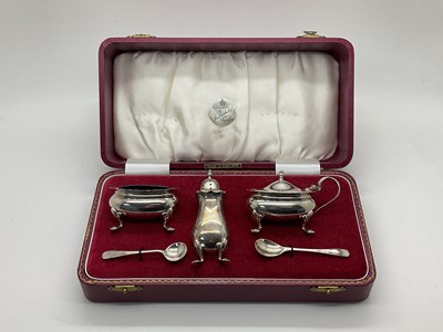 Lot 23 - A Hallmarked Silver Cruet Set, Barker Ellis...