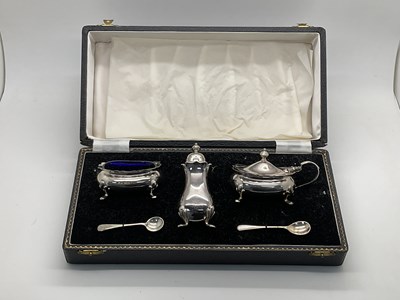 Lot 21 - A Hallmarked Silver Creut Set, Adie Bros Ltd,...