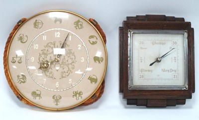 Lot 1397 - Paico Zodiac Wall Clock, oak framed barometer...