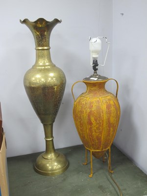 Lot 1134 - Middle Eastern Brass Floor Vase, 90cm tall and...