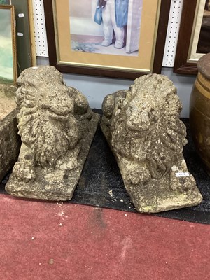 Lot 1474 - Pair of Reconstituted Stone Lions, seated on...