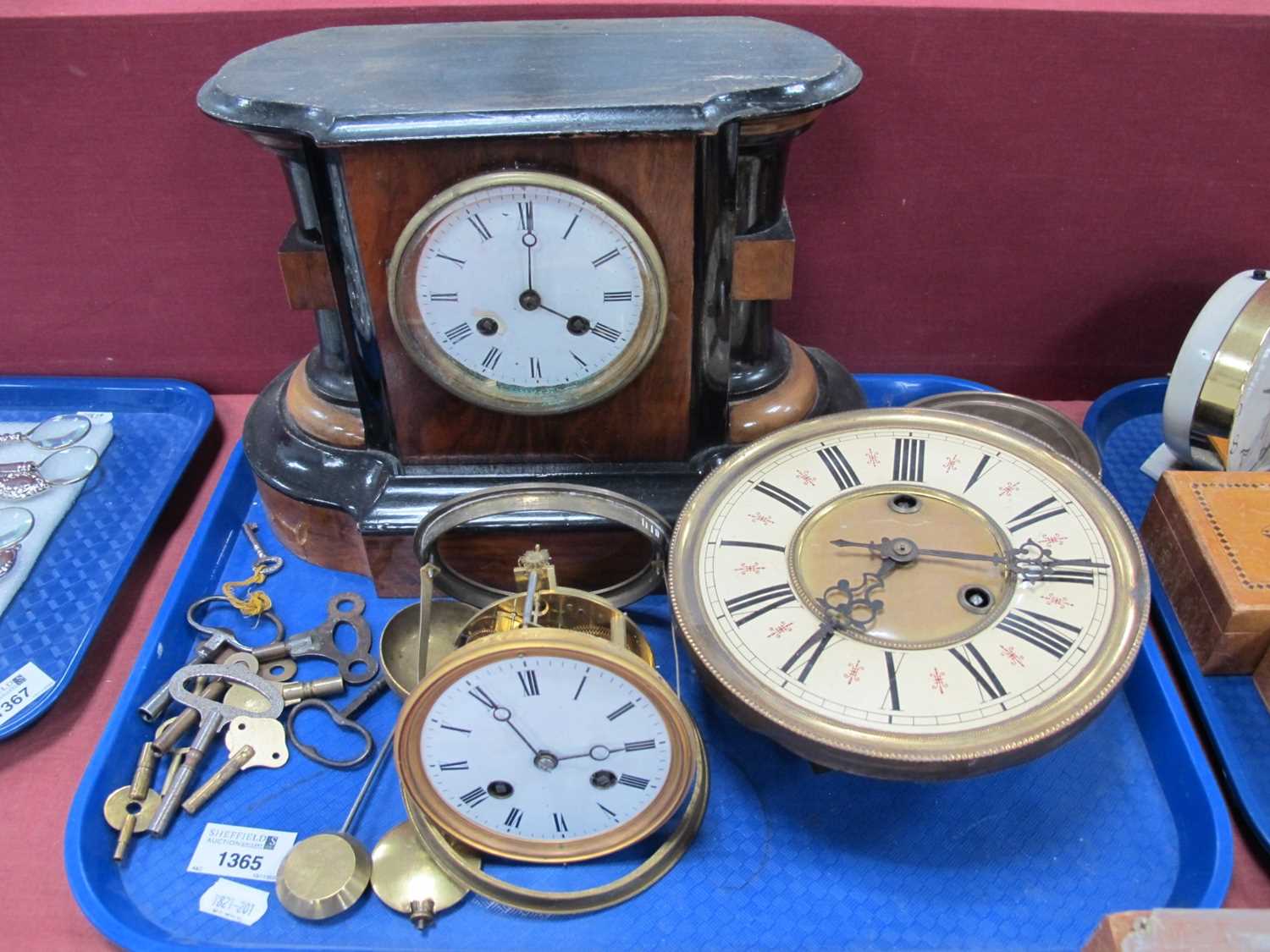 Lot 1365 XIX Century Mantel Clock, keys, pendulums,