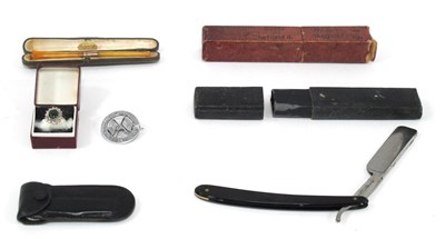 Lot 1304 - Myers & Boiler Cut Throat Razors, ruler set,...