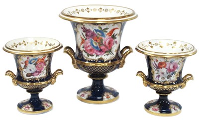 Lot 1055 - A Coalport Garniture of Vases, each of campana...