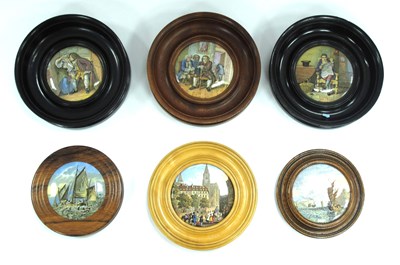 Lot 1031 - Six Framed XIX Century Pottery Pot Lids, to...