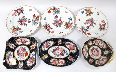 Lot 1020 - Three Derby Porcelain Plates, each painted...