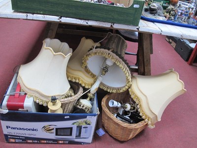 Lot 1112 - Table Lamps, flat irons, basket, etc:- One Box,...