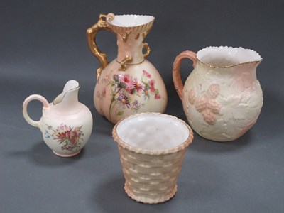 Lot 1097 - A Royal Worcester Porcelain Coral Handled Jug,...