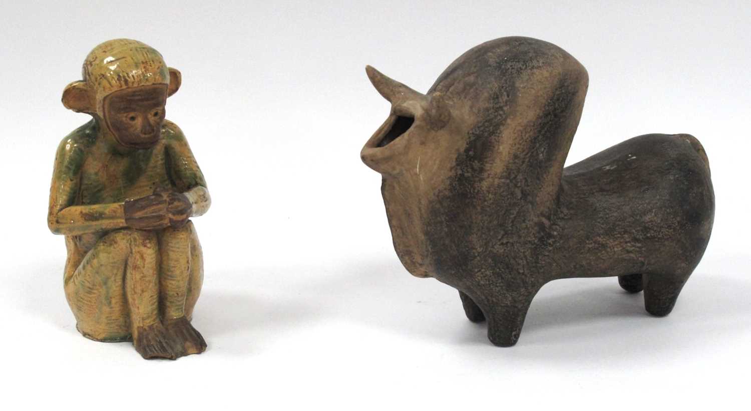 Lot 1214 - Stoneware Pottery Seated Monkey Figure with...