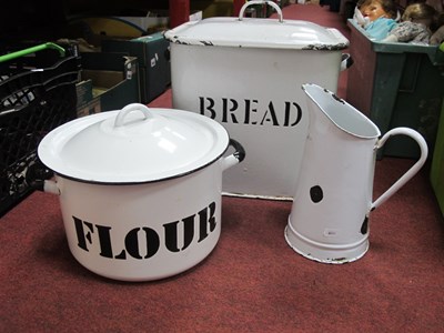 Lot 1038 - Enamelled Bread Bin, flour bin and 'Old...