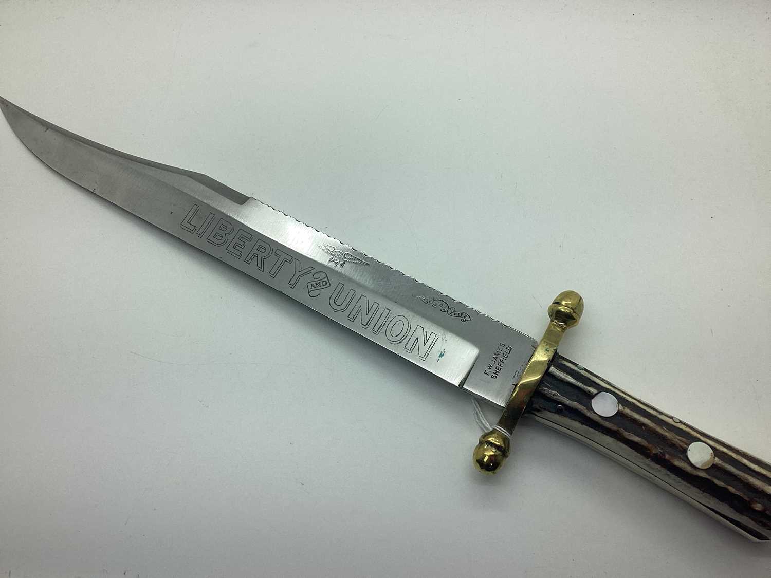 Lot 592 - Long Bowie Knife F W James 'Liberty & Union',...