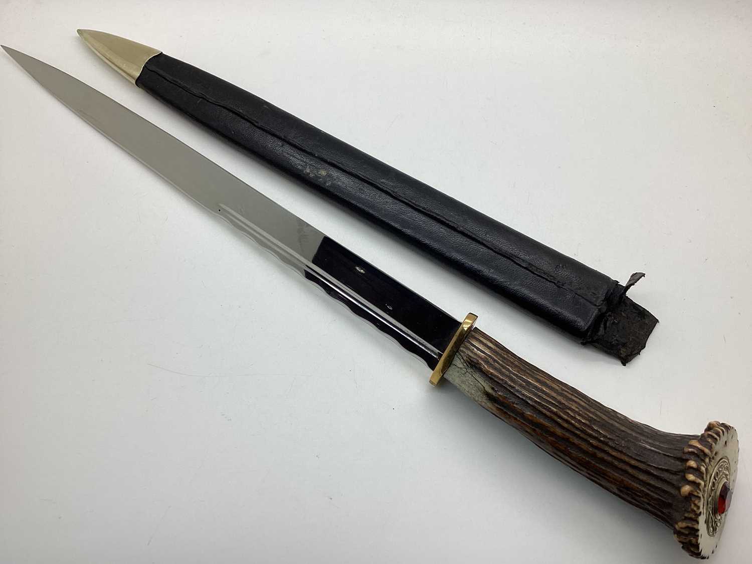 Lot 583 - Long Bade Hunting Knife Unmarked, stag handle...