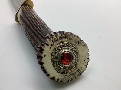 Lot 583 - Long Bade Hunting Knife Unmarked, stag handle...