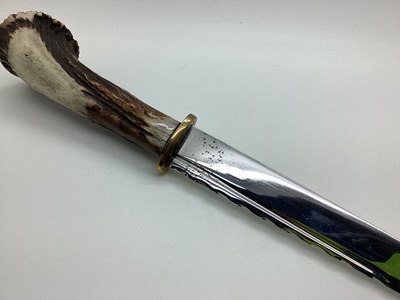Lot 583 - Long Bade Hunting Knife Unmarked, stag handle...