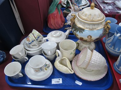 Lot 1192 - Belleek Mug, cups & saucers, plus swan posie,...