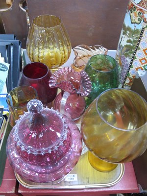 Lot 1068 - Cranberry Glass Jug, with frilled rim, 21cm...