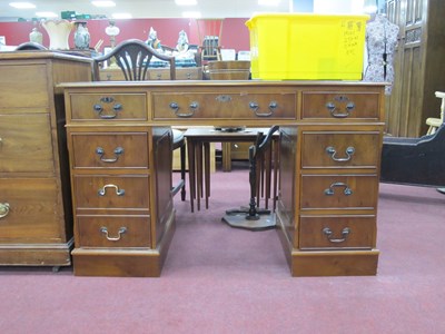 Lot 1597 - XX Century Yew-Wood Pedestal Desk, with a...