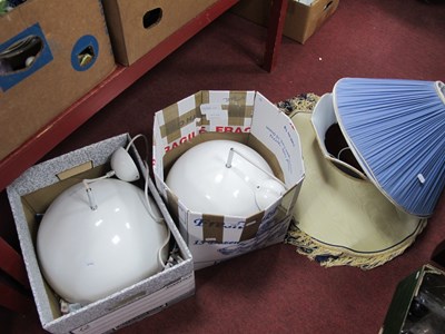 Lot 1087 - Pair of White Metal Globular Ceiling Down...