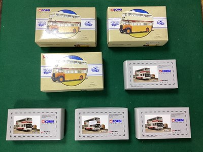 Lot 641 - Seven Diecast Model Buses by Corgi. Comprising...