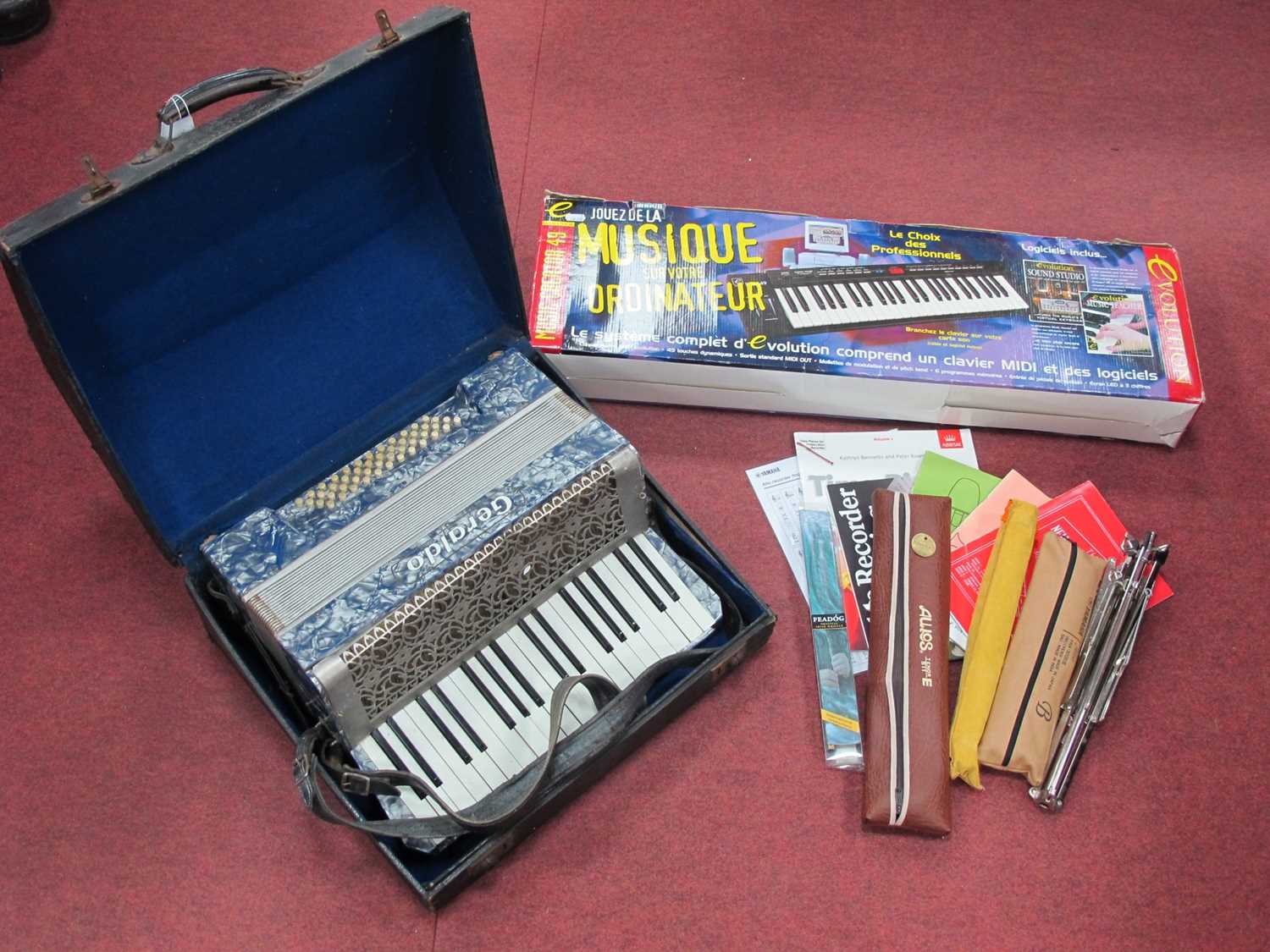 Lot 1370 - Geraldo cased accordion, boxed keyboard and a...