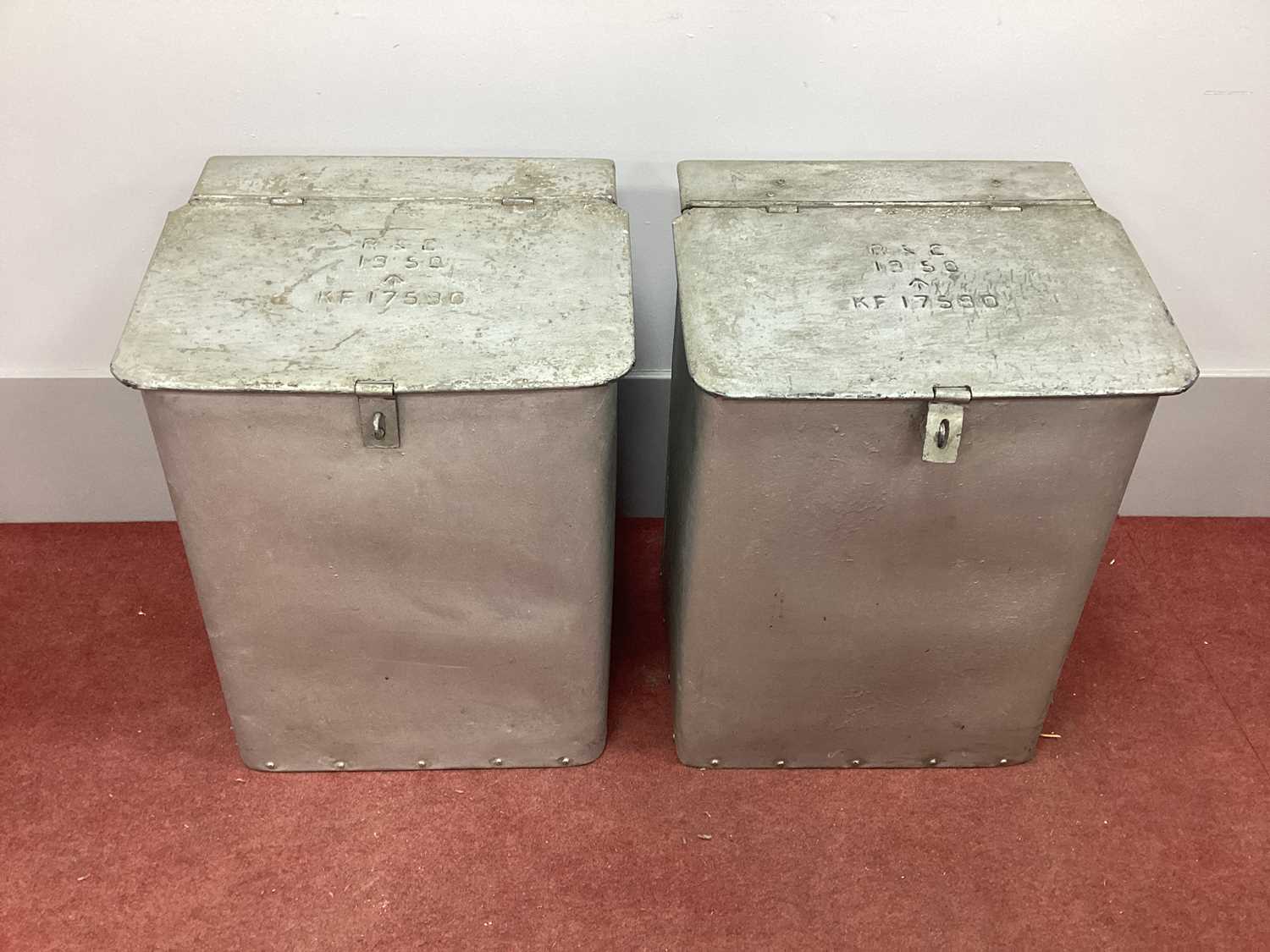 Lot 1554 - Two Galvanised Military Flour Bins, stamped "R...