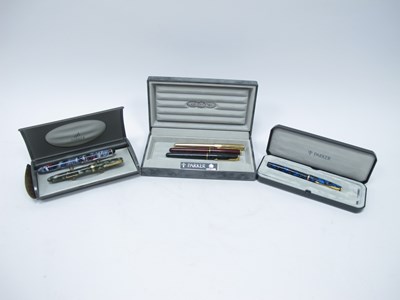 Lot 1199 - Three Parker 'Sonnet' Fountain Pens, in a...