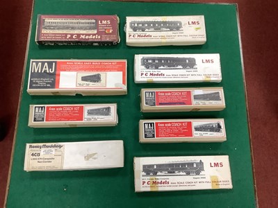 Lot 543 - Seven unbuilt 00 LMS coach kits by MAJ, Roxey...
