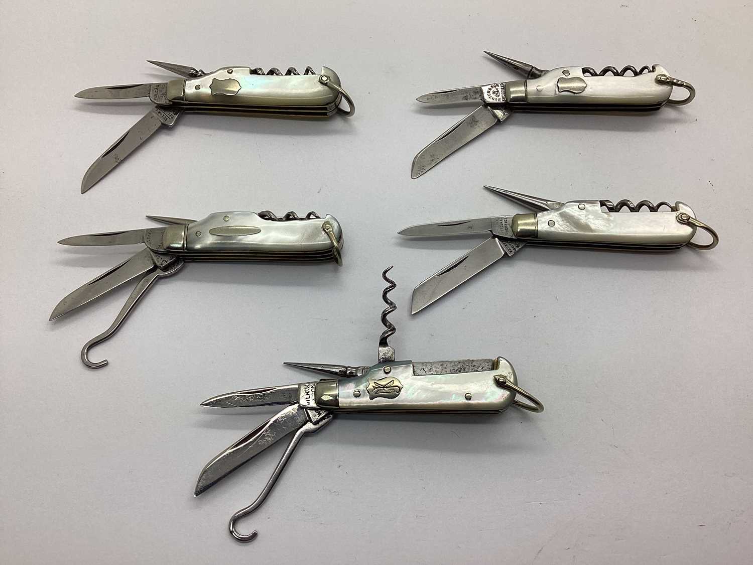 Lot 420 - Multi Tool Folding Pocket Knives, mother of...