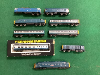 Lot 606 - Four N gauge BR blue diesel locomotives: a...