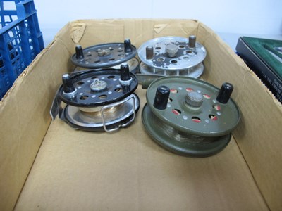 Lot 757 - Four Strike Right Centrepin Reels, three x 4"...