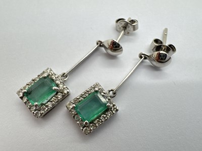 Lot 141 - A Pair of Emerald and Diamond Drop Earrings,...