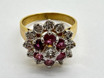 Lot 224 - A 9ct Gold Diamond and Stone Set Cluster Ring,...