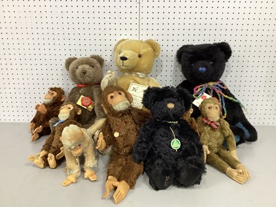 Lot 318 - Seven Hermann Teddy Bears / Monkeys. To...