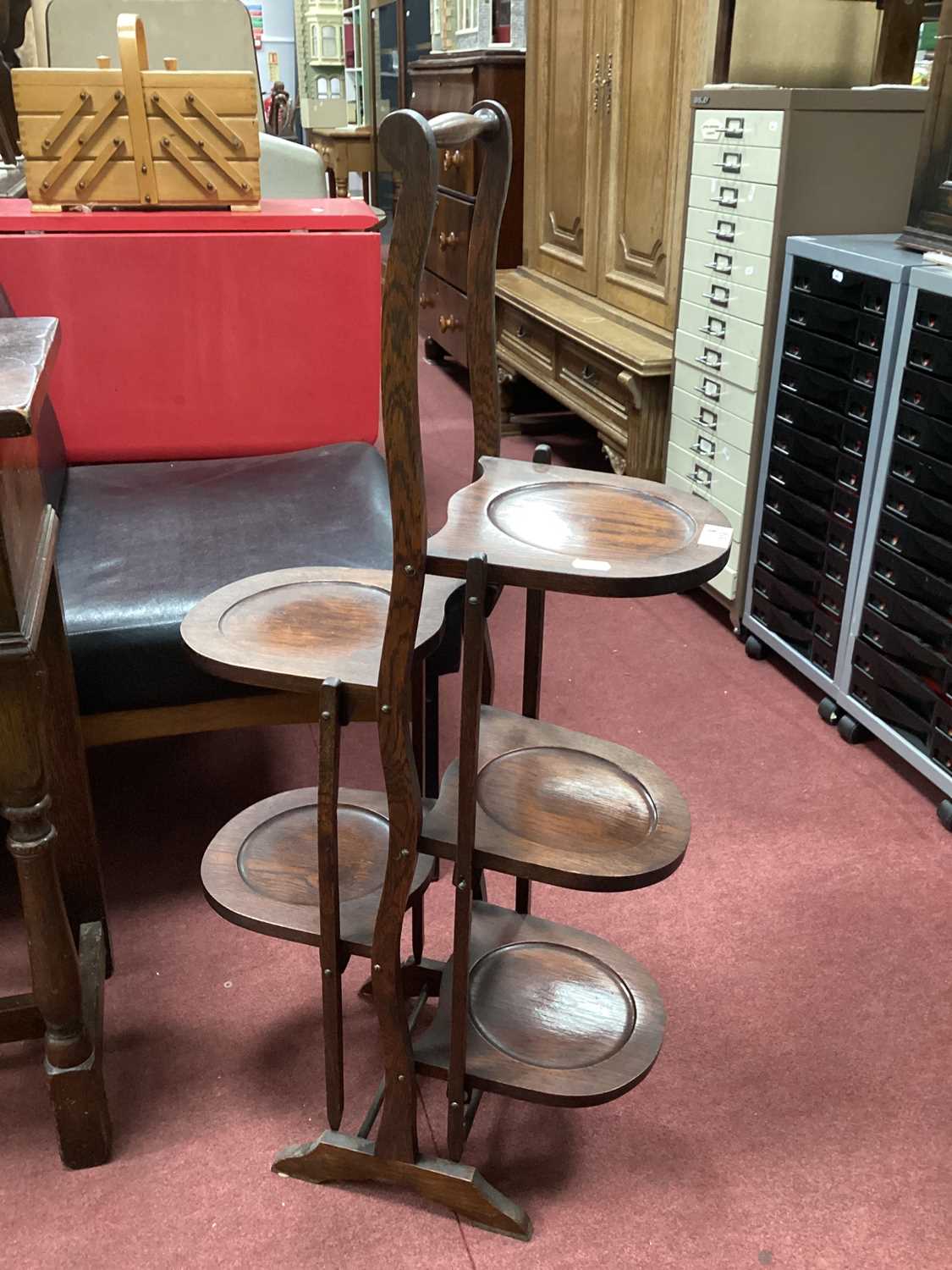 Lot 1519 - 1920s Oak Folding Cakestand with Carved...