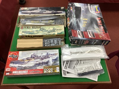 Lot 761 - Four Plastic Model Warship and Ocean Liner...