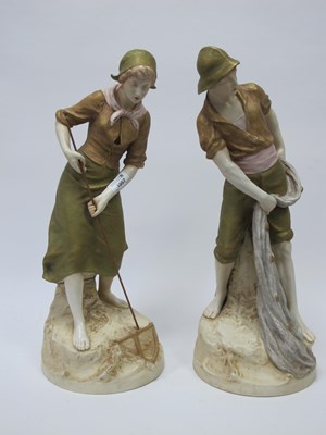 Lot 1057 - A Pair of Royal Dux Pottery Figures, modelled...