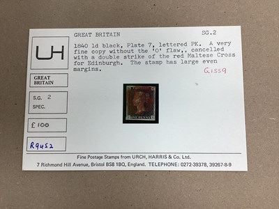 Lot 466 - Stamps; G.B. Penny Black 'P-K', a fine stamp...