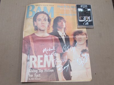 Lot 710 - REM Signed Cover of Bam Magazine, Pulp signed...