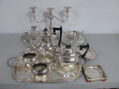 Lot 31 - A Plated Four Piece Tea Set, of semi reeded...