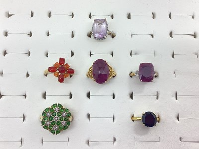 Lot 196 - TGGC; Five Modern "925" Stone Set Dress Rings,...