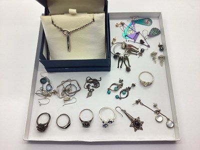 Lot 220 - A Modern Lariat Style Necklace, suspending...