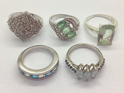 Lot 214 - A Collection of Modern "925" Stone Set Rings,...