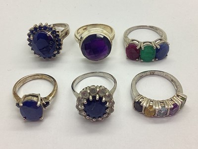 Lot 205 - A Collection of Modern "925" Stone Set Rings,...
