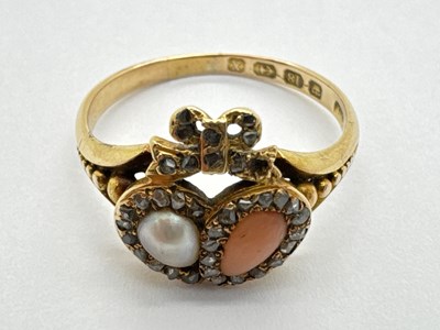 Lot 229 - An Antique Diamond, Coral and Pearl Set Ring,...