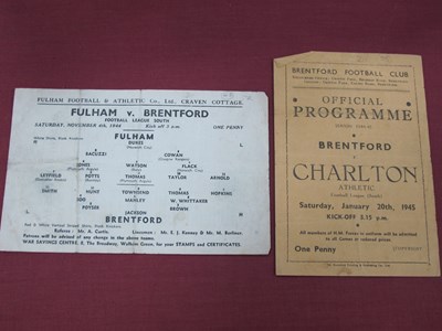 Lot 608 - 1944-5 Brentford Programmes v. Charlton, dated...