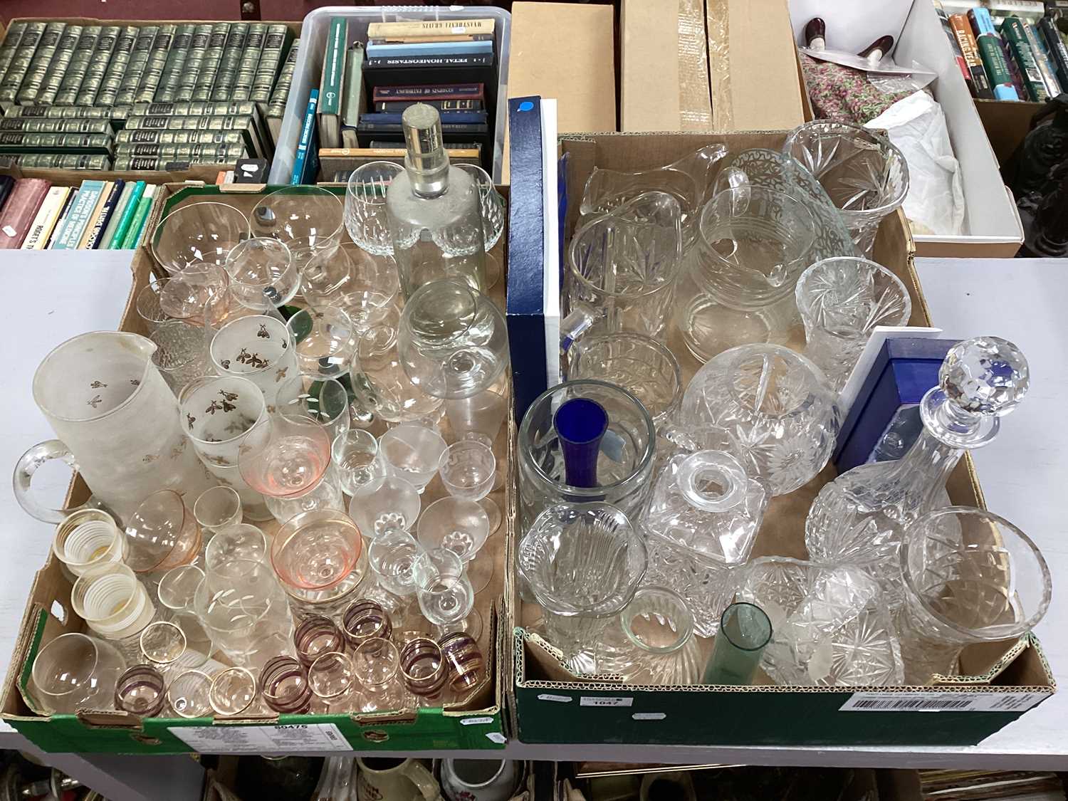 Lot 1047 - Glass Water Jug, cut glass vases, brandy...