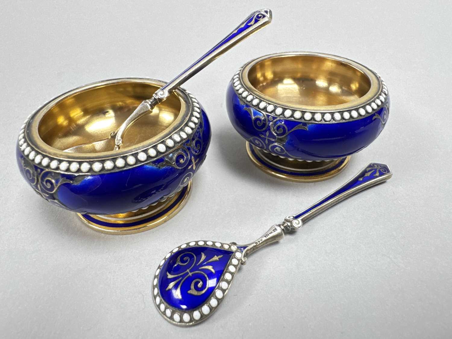 Lot 41 - David Andersen; A Pair of Enamel Salts, gilt,...
