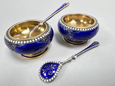 Lot 41 - David Andersen; A Pair of Enamel Salts, gilt,...